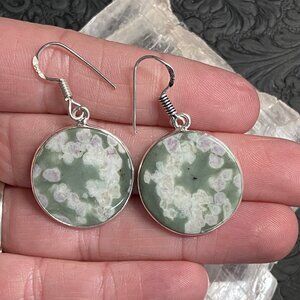 Green Peace Lucky Jade Stitchtite Quartz Serpentine Earrings Crystal Jewelry